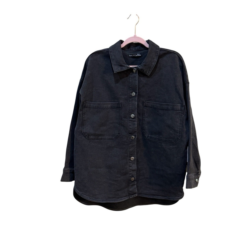 NWT Black Tape Women Denim Jacket Size Medium Buttons Collared Black Shacket